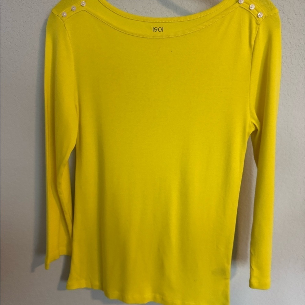 Nordstroms 1901 Button Accent Cotton Knit 3/4 sleeve Top T-Shirt Size S Yellow - Picture 3 of 6